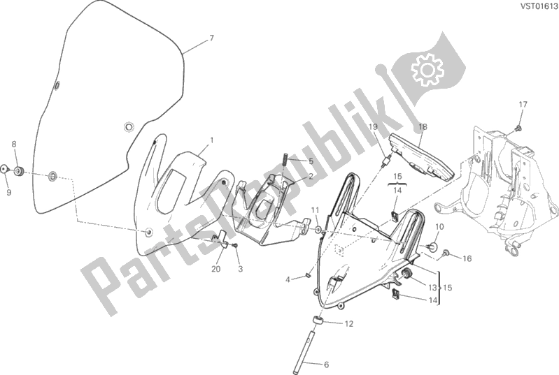 All parts for the Windshield of the Ducati Multistrada 950 Touring 2017